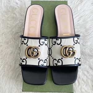 Gucci Jolie GG Marmont Slide Sandal Black White Leather size 39.5